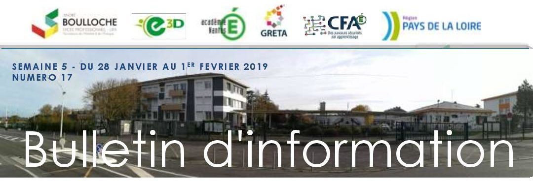 Bulletin d’information hebdomadaire – Semaine du 28 janvier au 1er février 2019