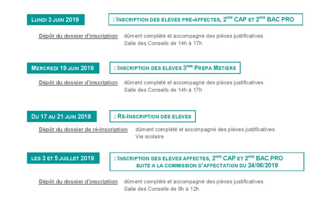 INSCRIPTIONS – RENTRÉE 2019