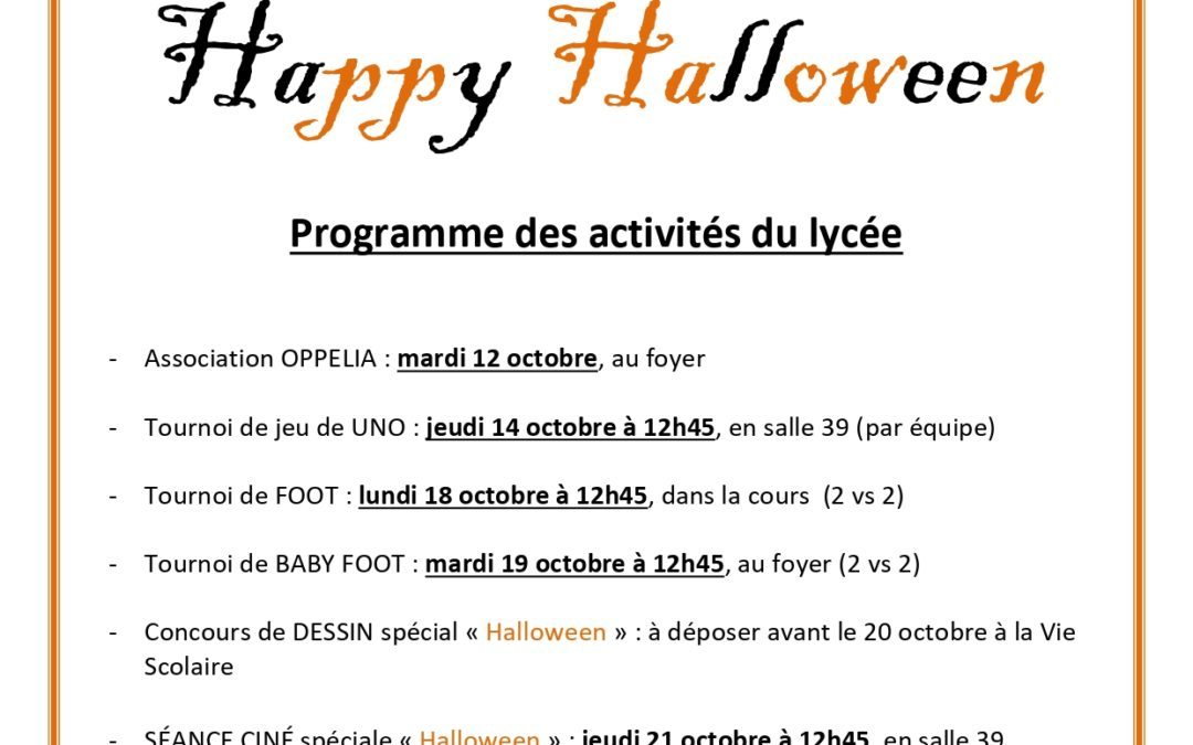 Activités d’octobre pour les jeunes