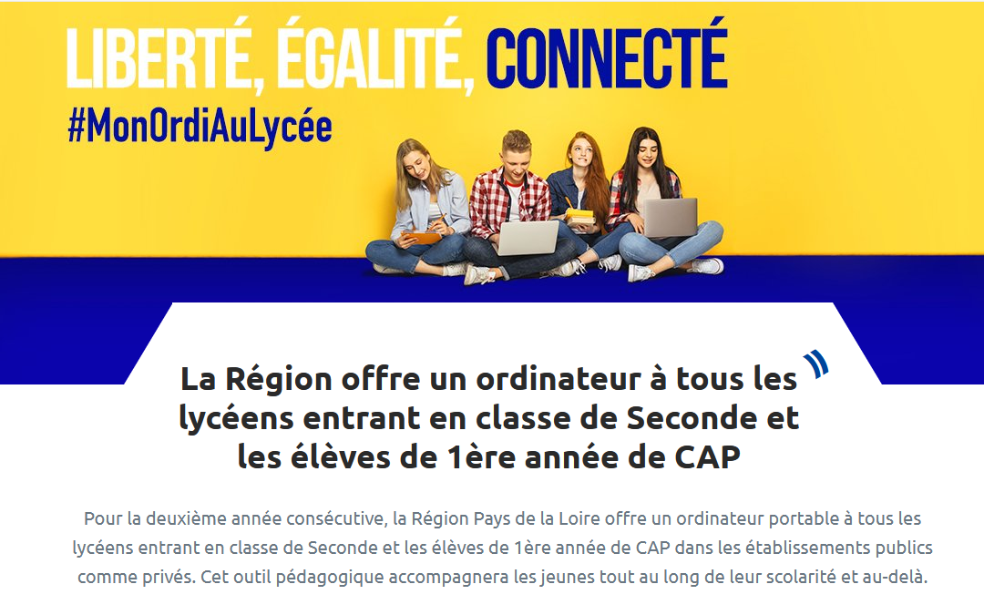 Un ordinateur portable fourni par la Région pour les élèves de 2nde CAP et 2nde Bac Pro